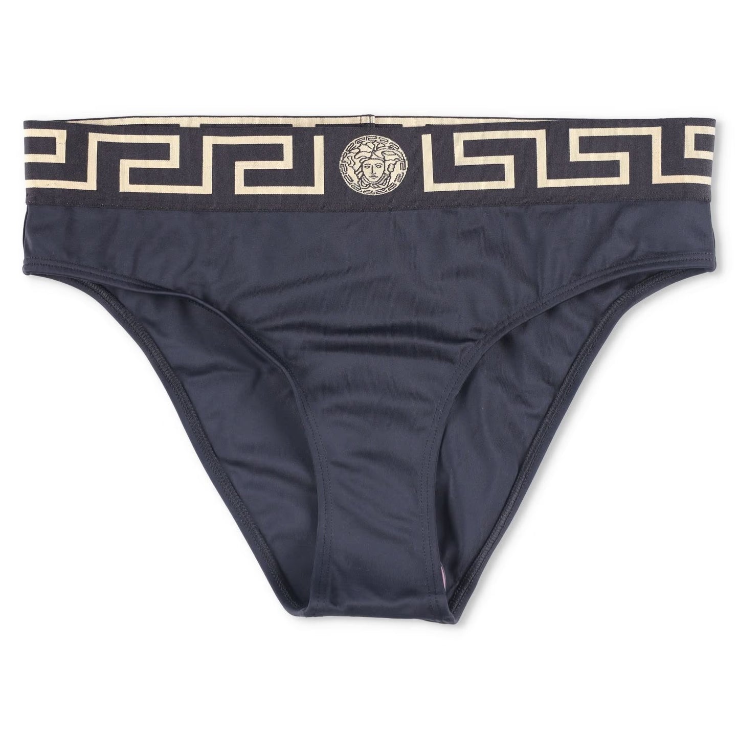 VERSACE Womens Bikini Bottom Logo Elasticated Waist Black Bikini Size 3 RRP 150