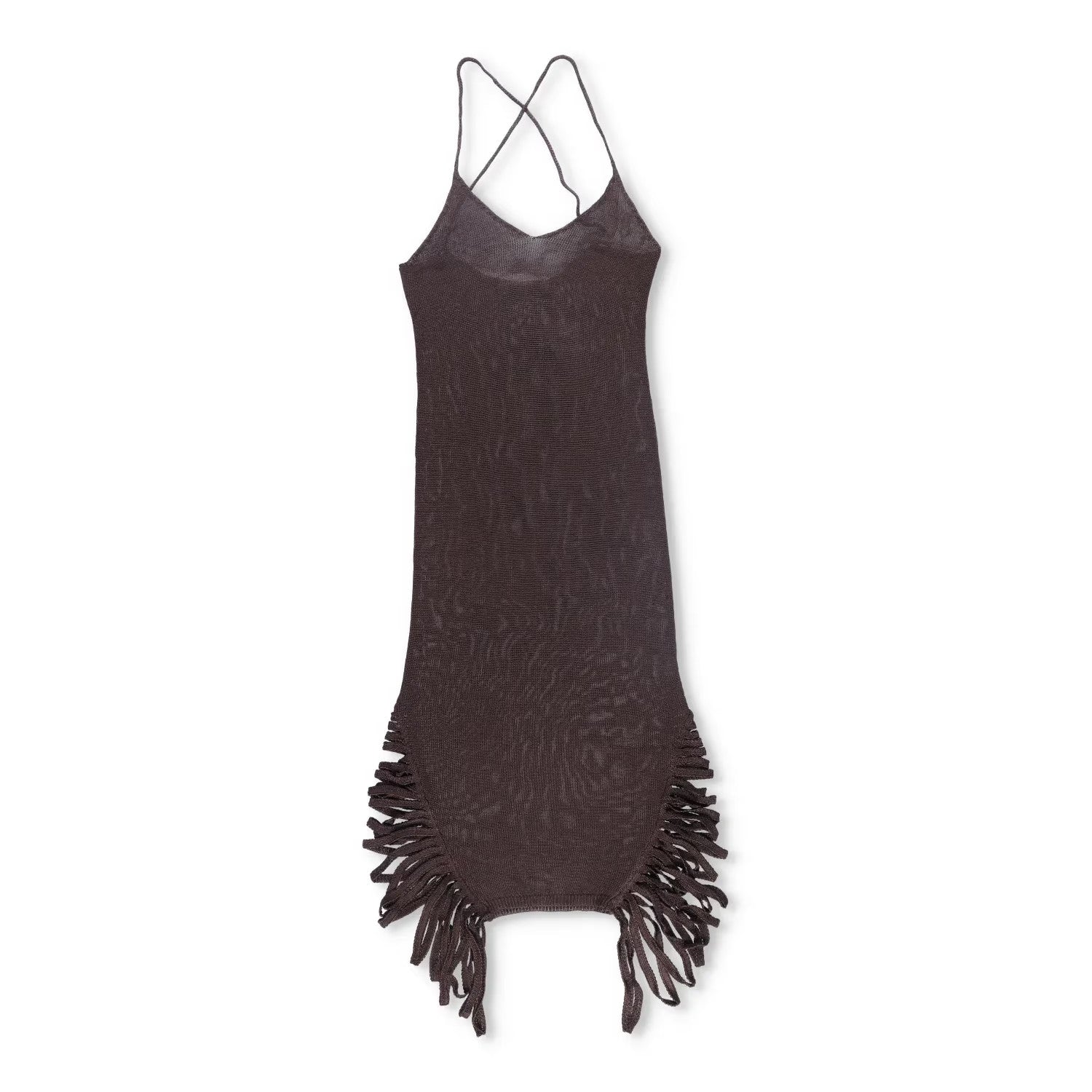 AISLING CAMPS Womens Stalacite Slip Midi Dress Purple Knit Fringe Strap L RRP880 — View 2