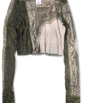 JEAN PAUL GAULTIER Cartouche Printed Mesh Crop Top Multicoloured Size L RRP 270 — View 4