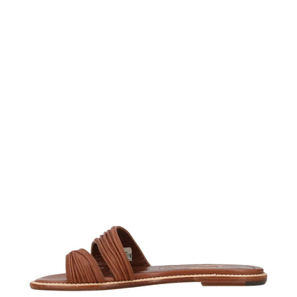 MANOLO BLAHNIK Womens Sandal Brown Leather Slider Open Toe Flat UK 4 RRP 600 — View 4