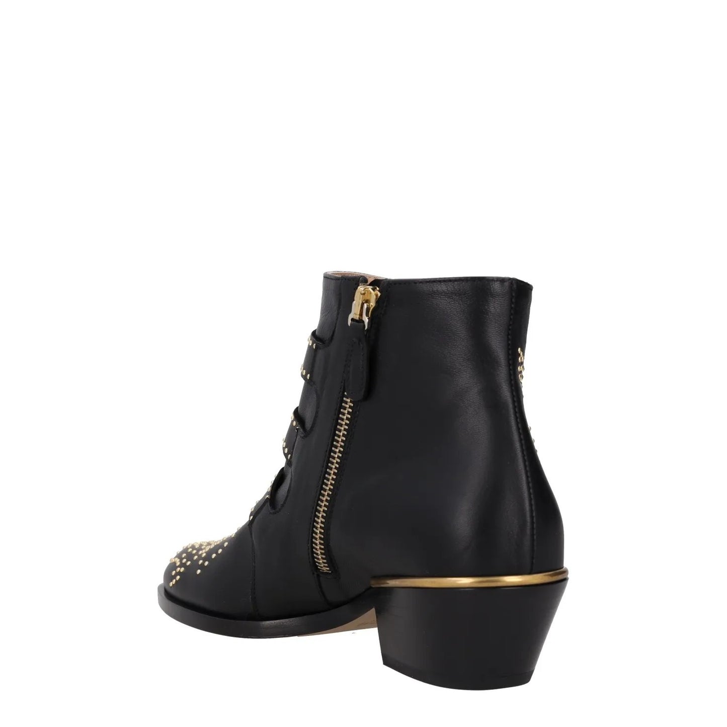 CHLOE Womens Bootie Gold Studded Buckle Black Leather Wedge Heel UK 3 RRP 1000 — View 5