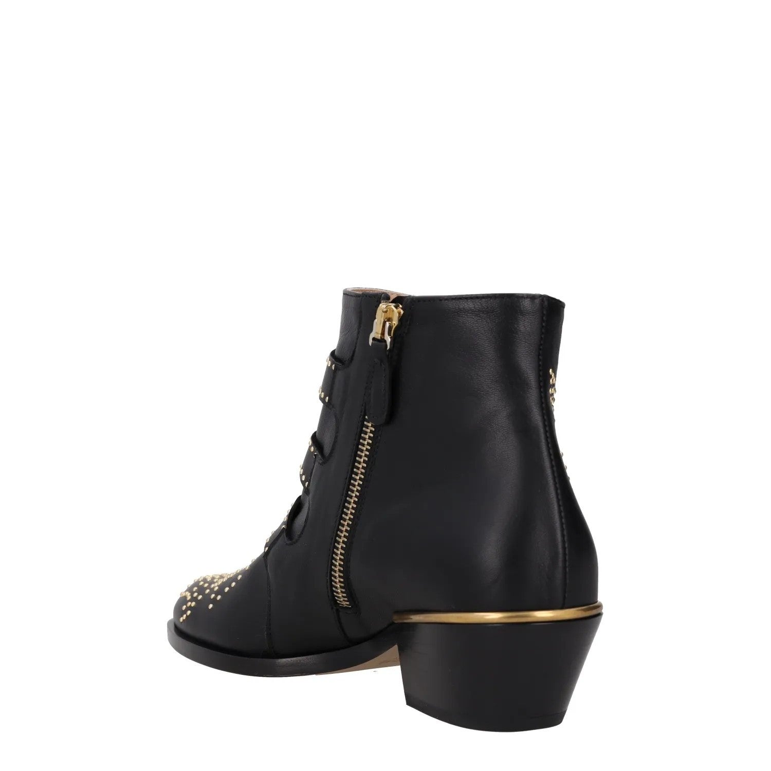 CHLOE Womens Bootie Gold Studded Buckle Black Leather Wedge Heel UK 3 RRP 1000 — View 5