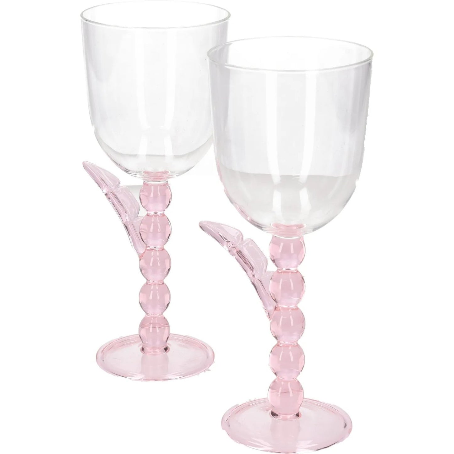 MAISON BALZAC Set Of 2 Palmier Wine Glasses Clear Pink Glass OS RRP 110 — View 3
