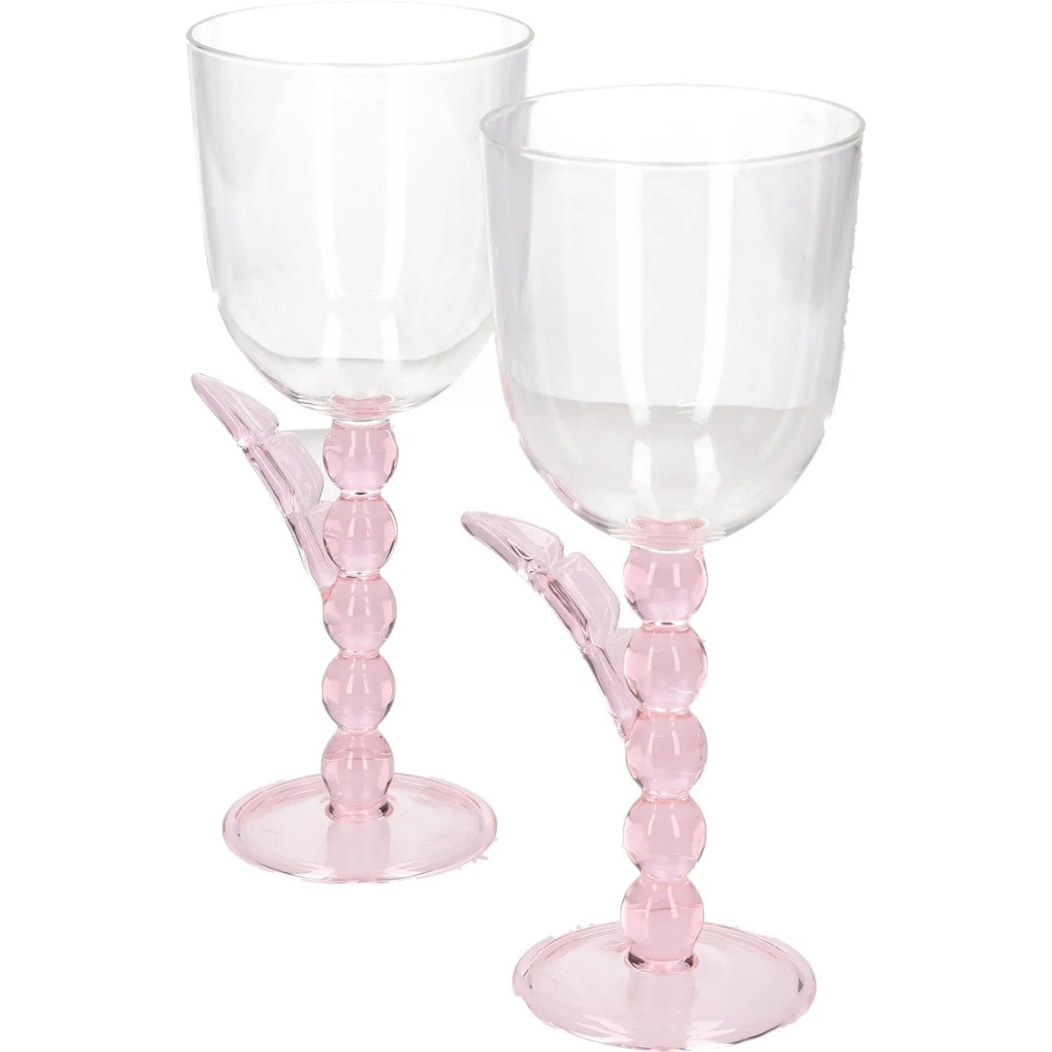 MAISON BALZAC Set Of 2 Palmier Wine Glasses Clear Pink Glass OS RRP 110 — View 3