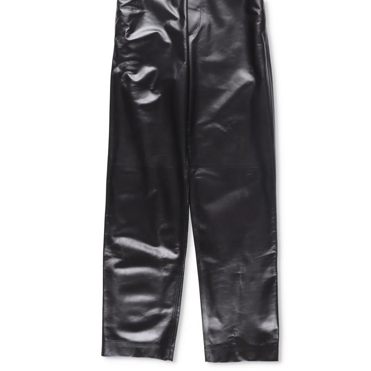 BOTTEGA VENETA Womens Leather Trousers Stretch Waist Straight Green 38 RRP 3682 — View 3