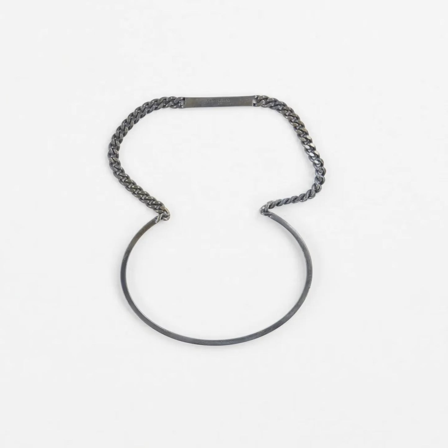 SAINT LAURENT Mens Bangle Plaque Silver Brass Chain Bracelet Hook Size M RRP 320