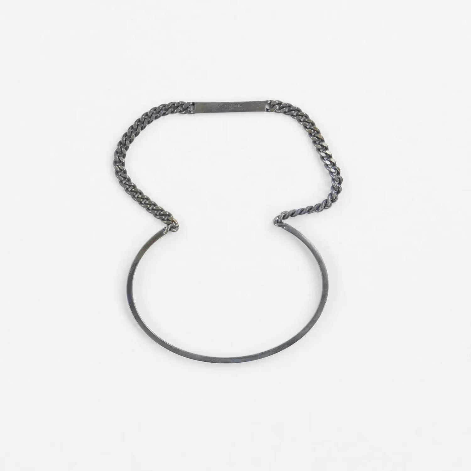 SAINT LAURENT Mens Bangle Plaque Silver Brass Chain Bracelet Hook Size M RRP 320