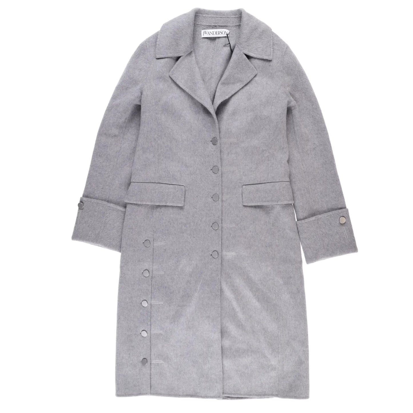 J.W.Anderson Mens Straight Fit Multi Button Grey Wool Blend Overcoat 8 RRP 1210
