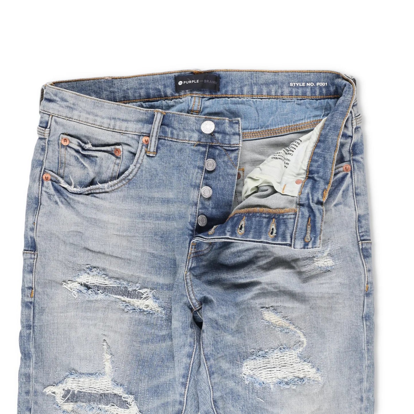 PURPLE BRAND Mens Light Indigo Vintage Ripped Skinny Jeans 5 Pocket 33 RRP 275 — View 9