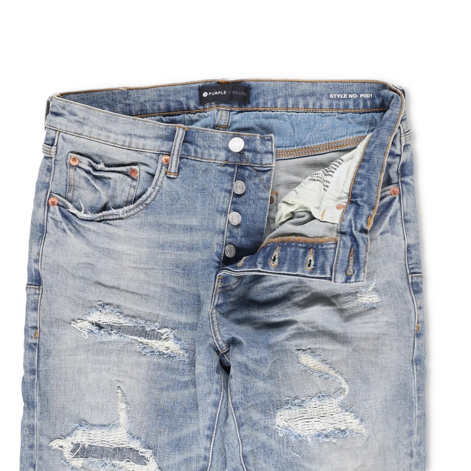 PURPLE BRAND Mens Light Indigo Vintage Ripped Skinny Jeans 5 Pocket 33 RRP 275 — View 9