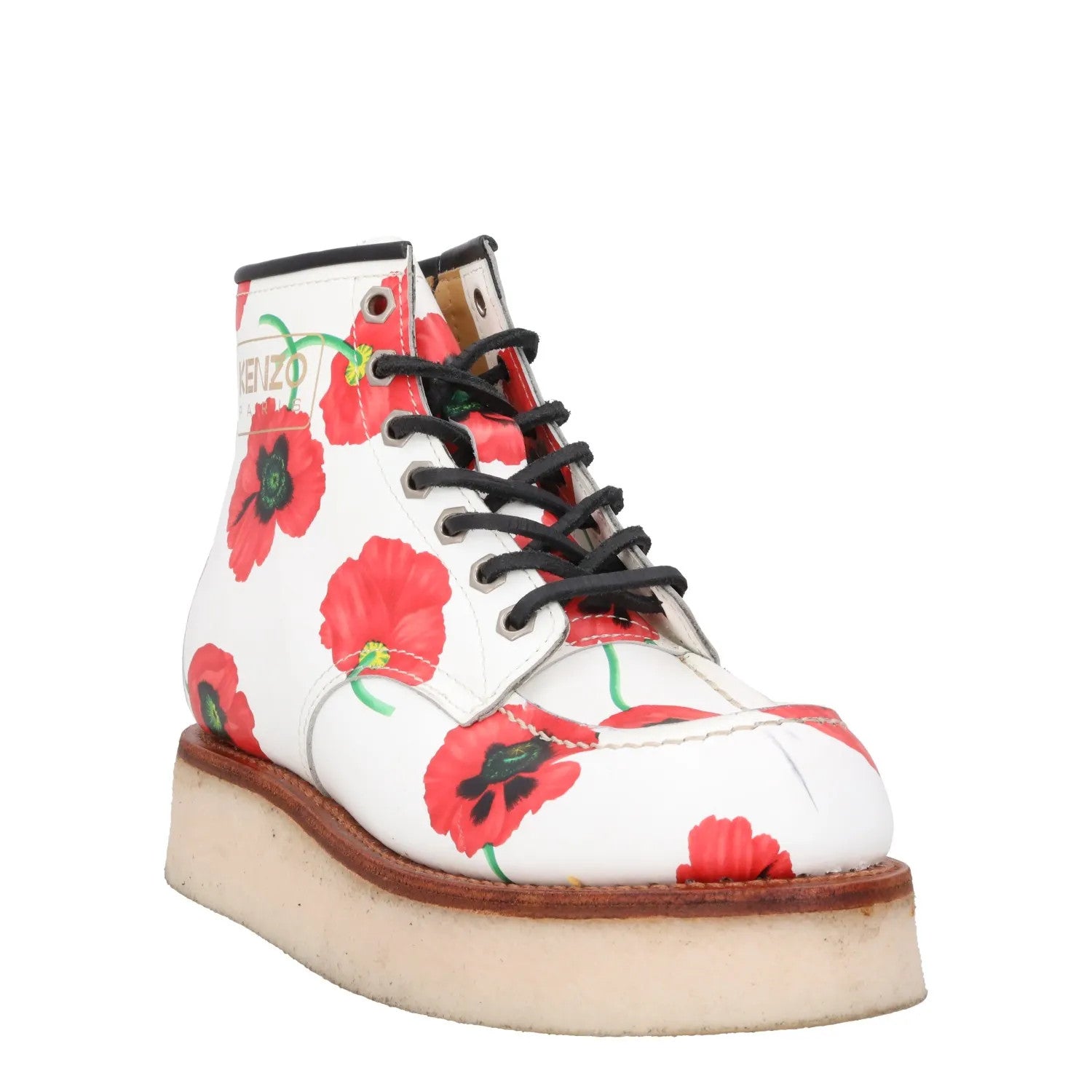 KENZO Womens Yama Lace Up Bootie Leather Floral White Flat Heel Size 37 RRP 735 — View 2
