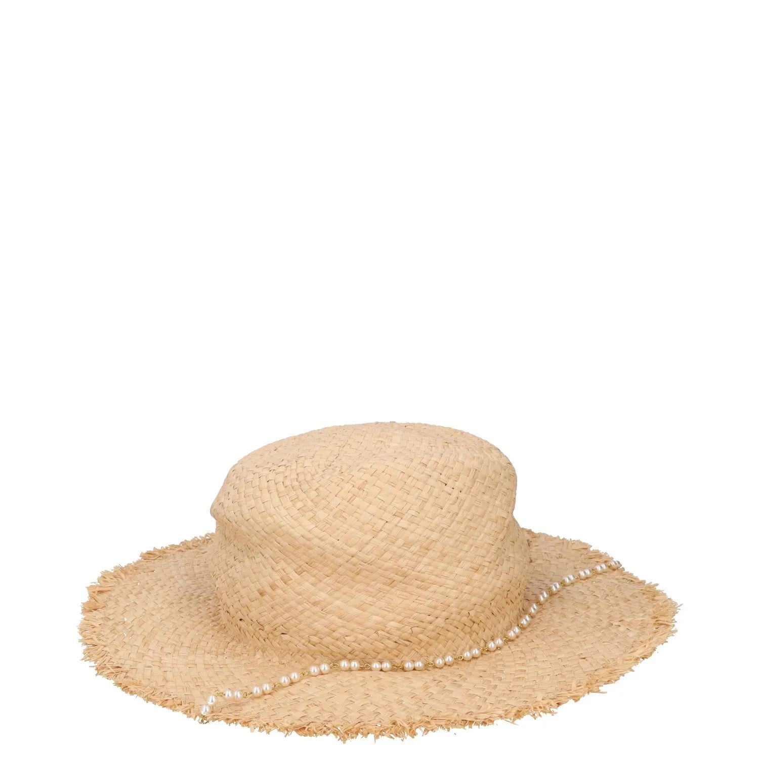 RUSLAN BAGINSKIY Womens Pearl Chain Frayed Fedora Hat Straw Beige Size S RRP 360 — View 6