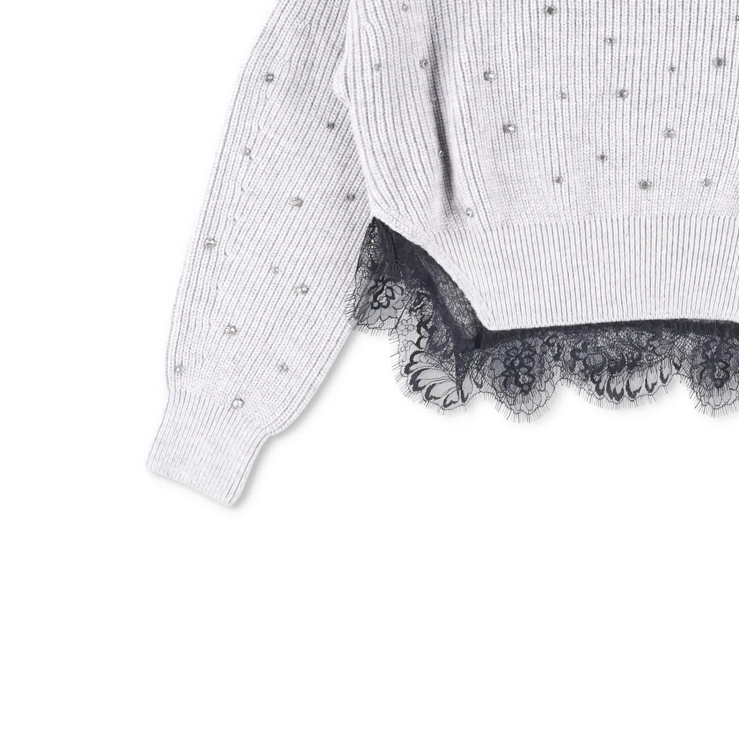 SELF PORTRAIT Womens Sweater Jewel Accents Grey Wool Shoulder Slit Size M RRP400 — View 3