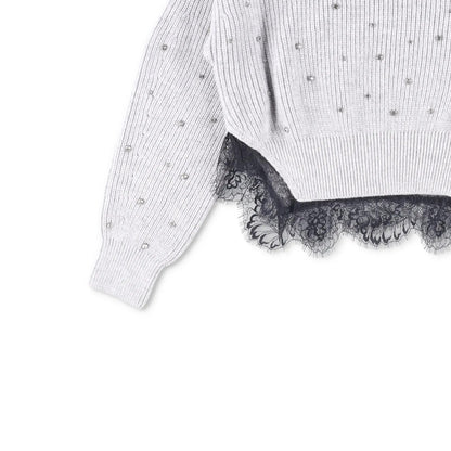 SELF PORTRAIT Womens Sweater Jewel Accents Grey Wool Shoulder Slit Size M RRP400 — View 3