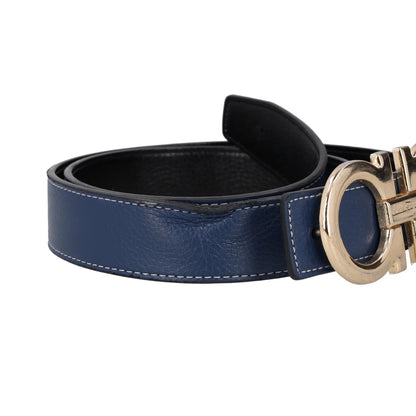 SALVATORE FERRAGAMO Womens Belt Blue Leather Gold Buckle Size 46 RRP 350 — View 13