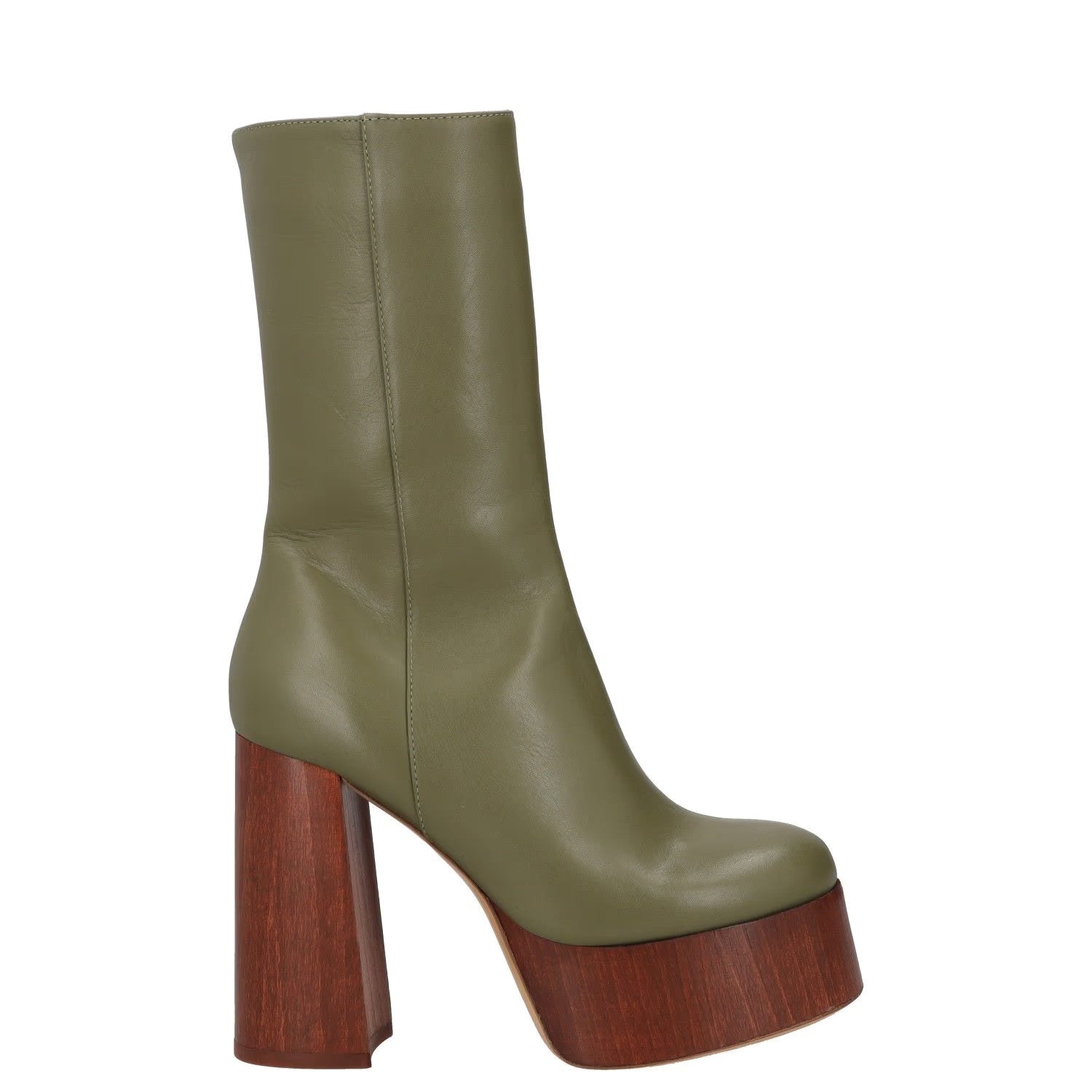GIABORGHINI Womens High Heeled Boots Green Leather Mid Calf Platform UK 2 RRP375
