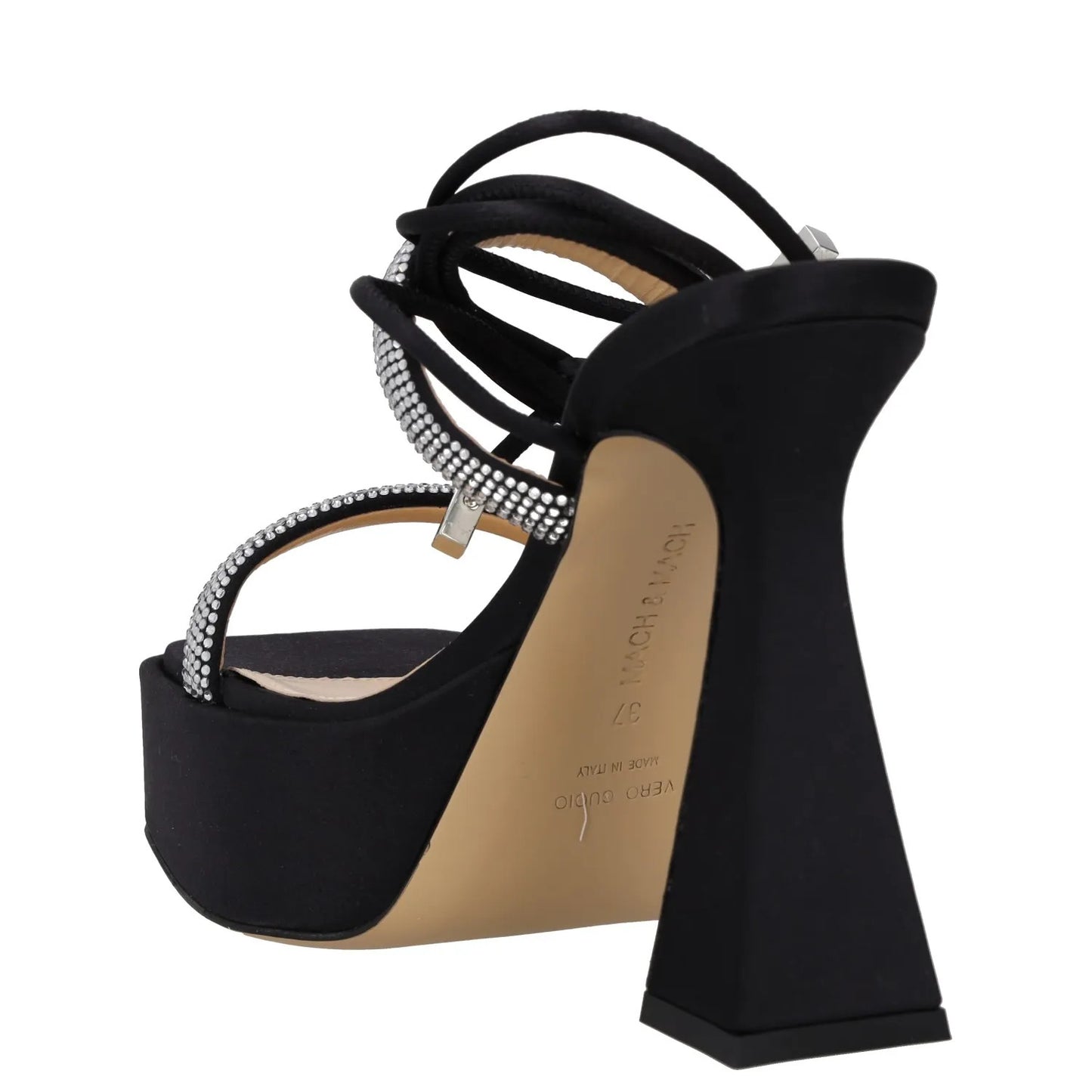 MACH & MACH Womens Platform Heels Black Rhinestone Strappy Open Toe UK 4 RRP 600 — View 5