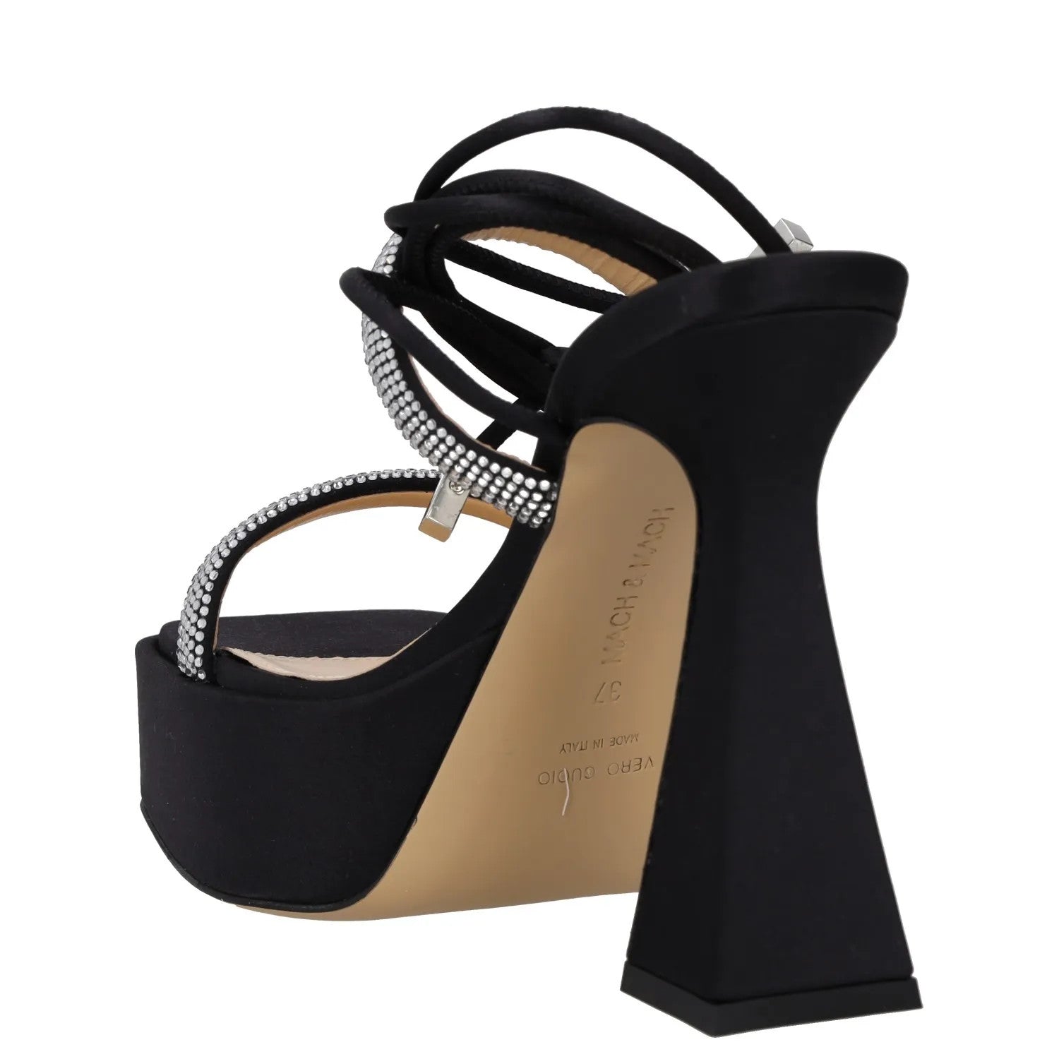 MACH & MACH Womens Platform Heels Black Rhinestone Strappy Open Toe UK 4 RRP 600 — View 5