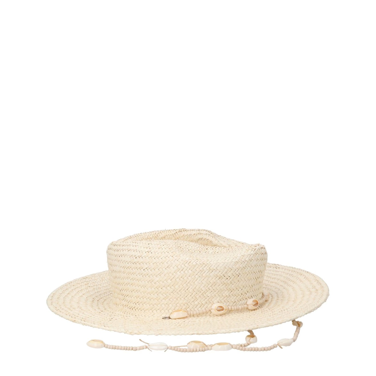LACK OF COLOUR Womens Seashells Straw Fedora Hat Beaded Neutral Size S RRP 155