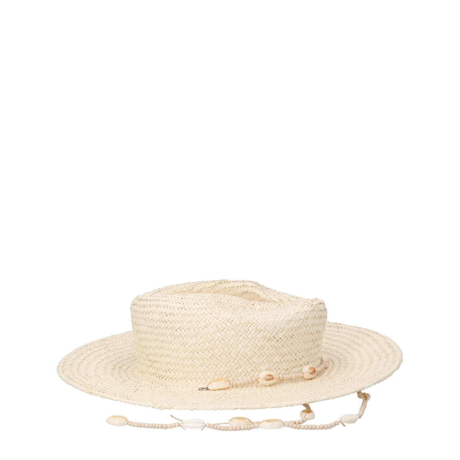 LACK OF COLOUR Womens Seashells Straw Fedora Hat Beaded Neutral Size S RRP 155