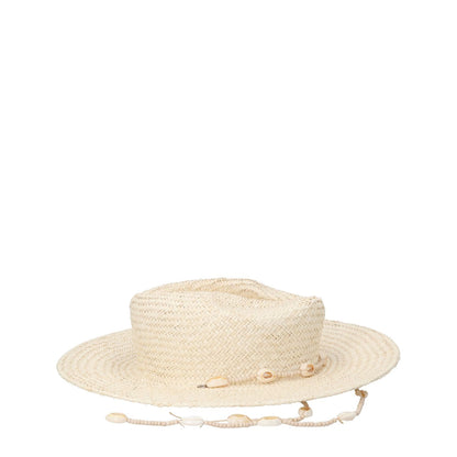 LACK OF COLOUR Womens Seashells Straw Fedora Hat Beaded Neutral Size S RRP 155