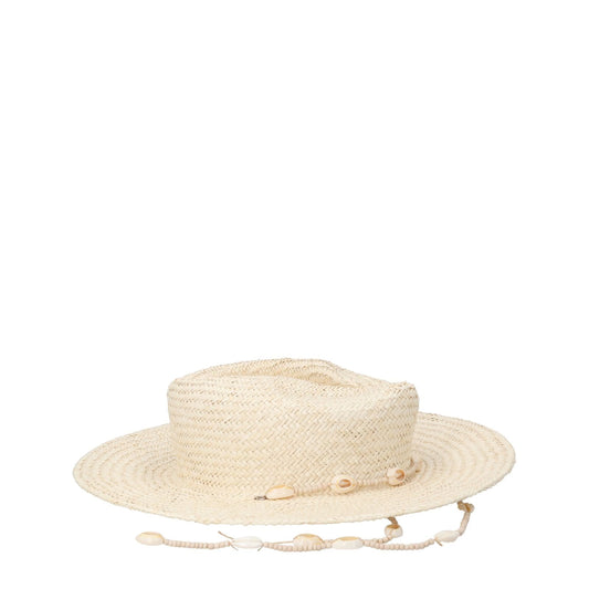 LACK OF COLOUR Womens Seashells Straw Fedora Hat Beaded Neutral Size S RRP 155