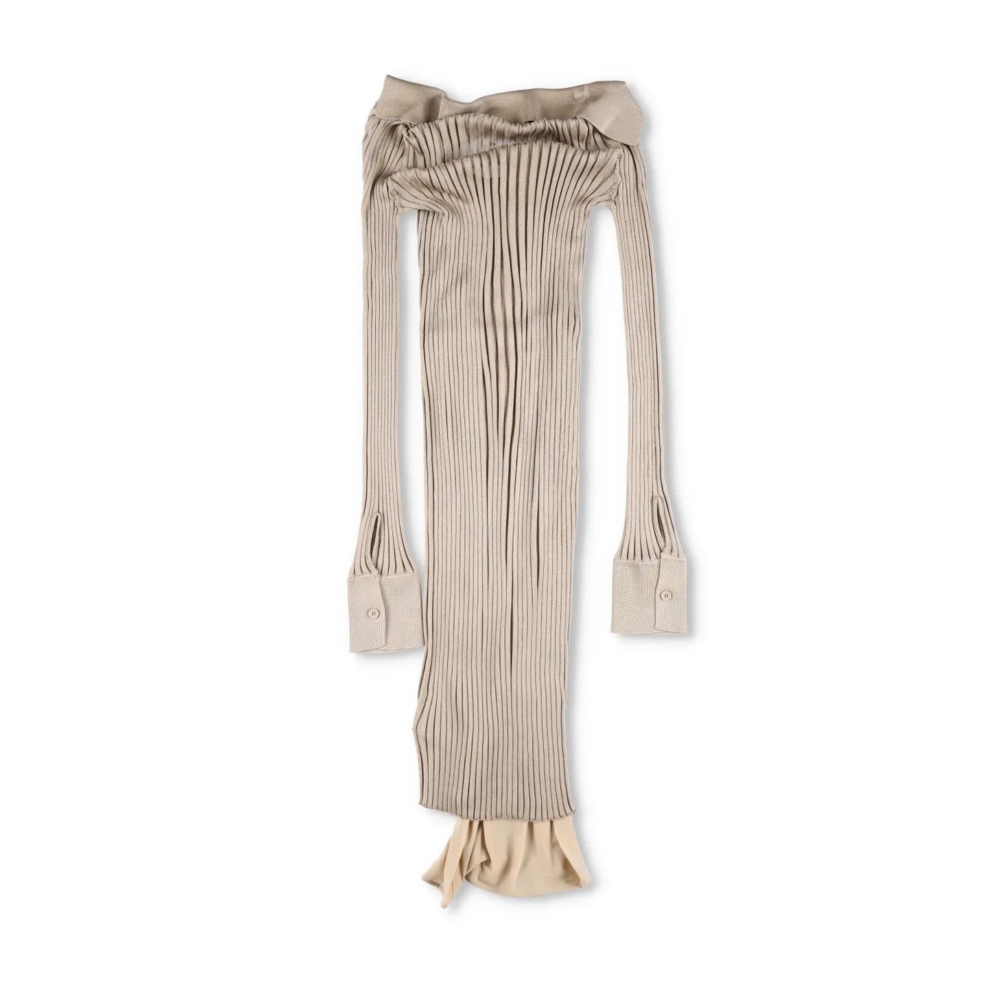 BOTTEGA VENETA Womens Maxi Dress Silk Beige Striped Long Sleeve Scoop 38 RRP1800 — View 6