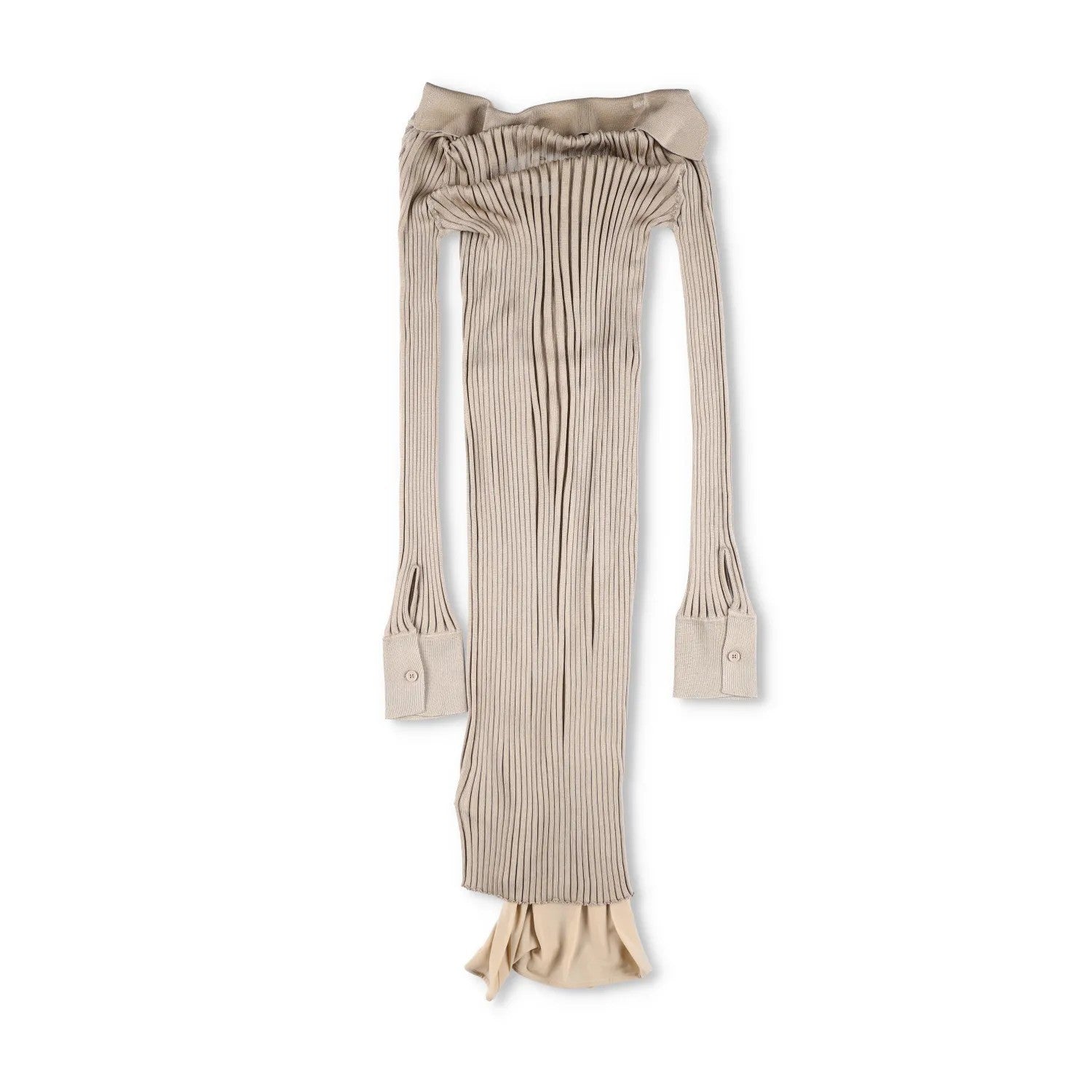 BOTTEGA VENETA Womens Maxi Dress Silk Beige Striped Long Sleeve Scoop 38 RRP1800 — View 6