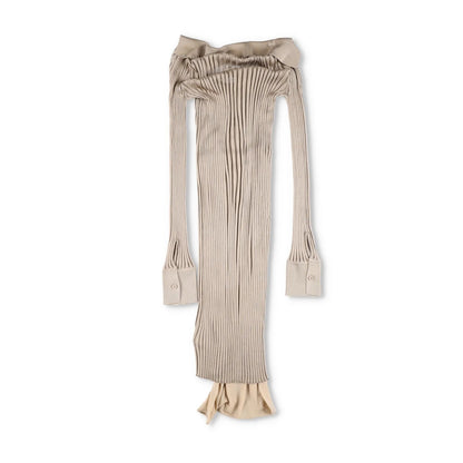 BOTTEGA VENETA Womens Maxi Dress Silk Beige Striped Long Sleeve Scoop 38 RRP1800 — View 6
