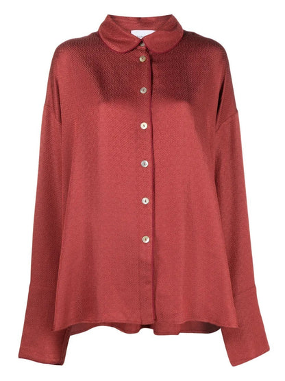 SLEEPER Womens Pastelle Oversized Jacquard Shirt Burgundy L - XL RRP 232