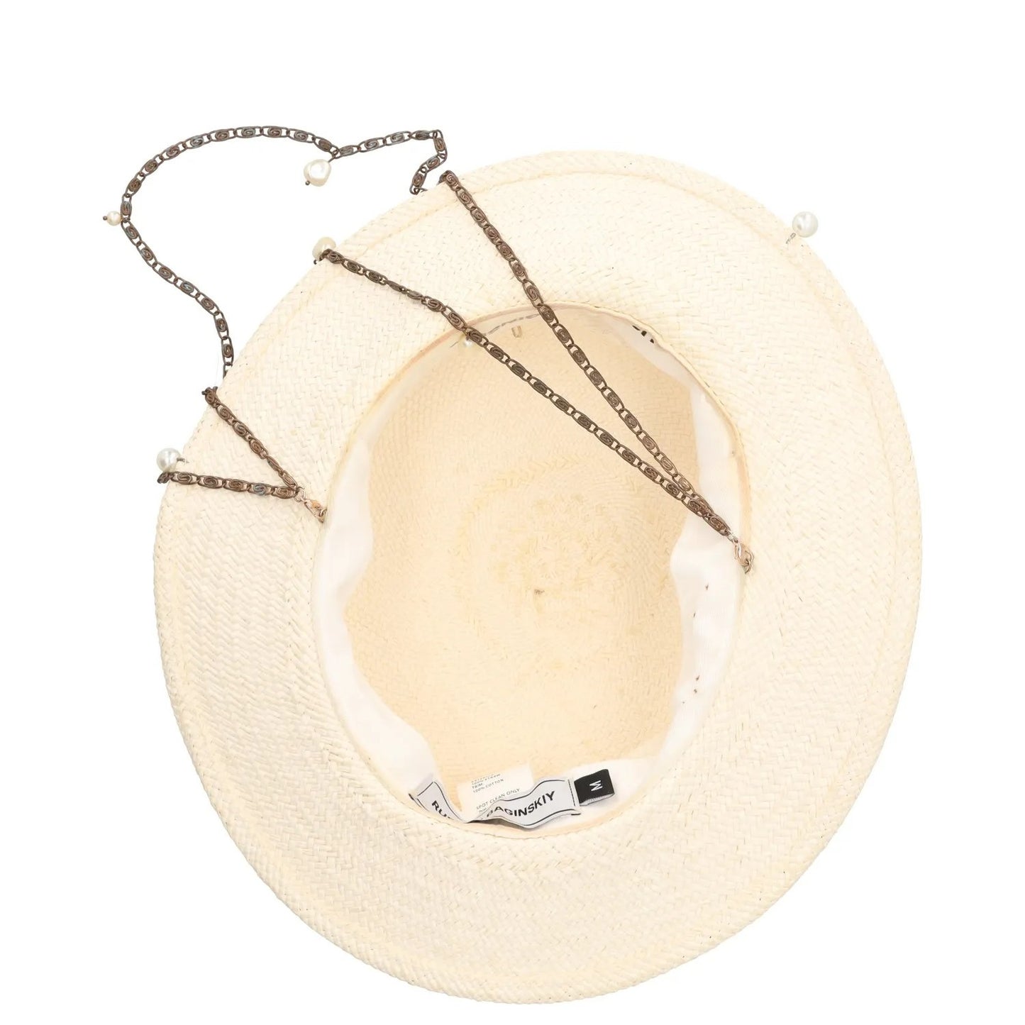 RUSLAN BAGINSKIY Womens Straw Boater Hat Beige Straw White Size M RRP 430 — View 8