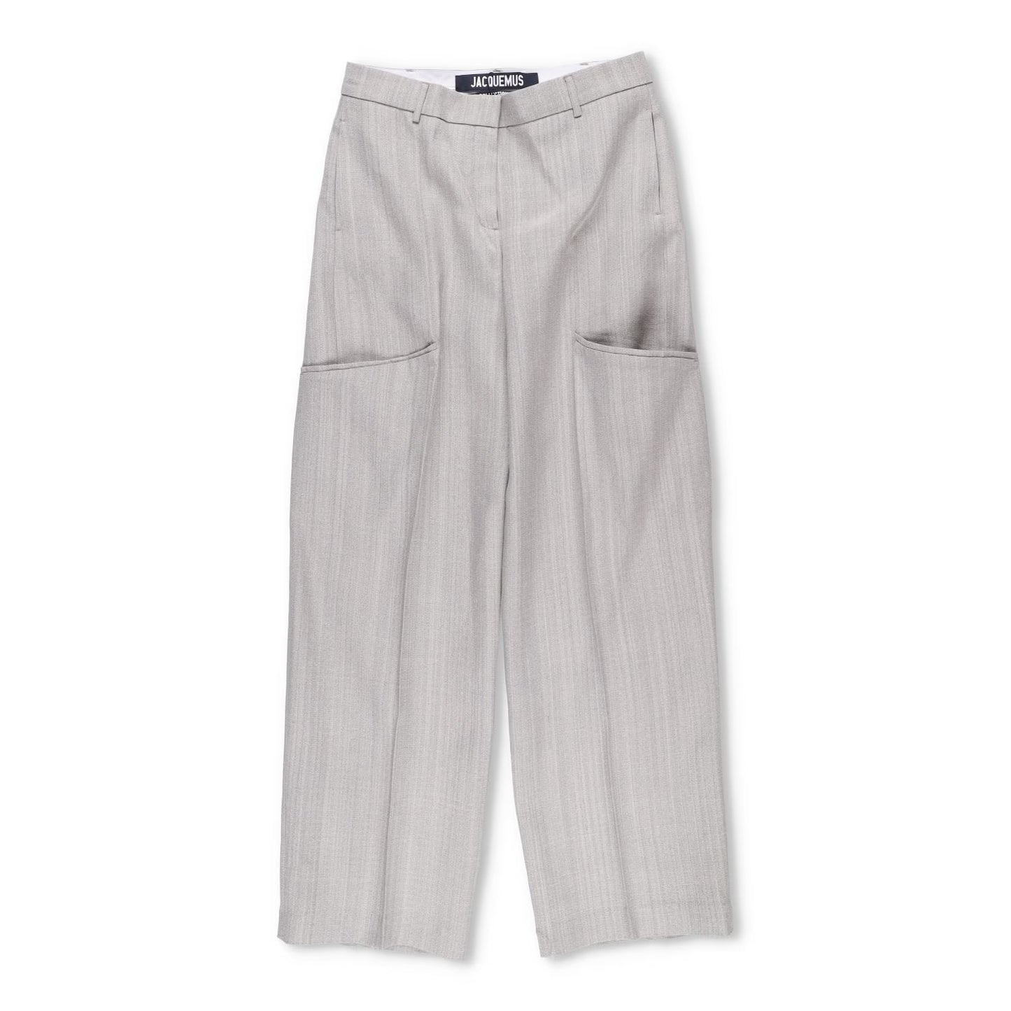 JACQUEMUS Womens Wide Leg Trousers Grey Silk Blend Pockets Size 40 RRP 300