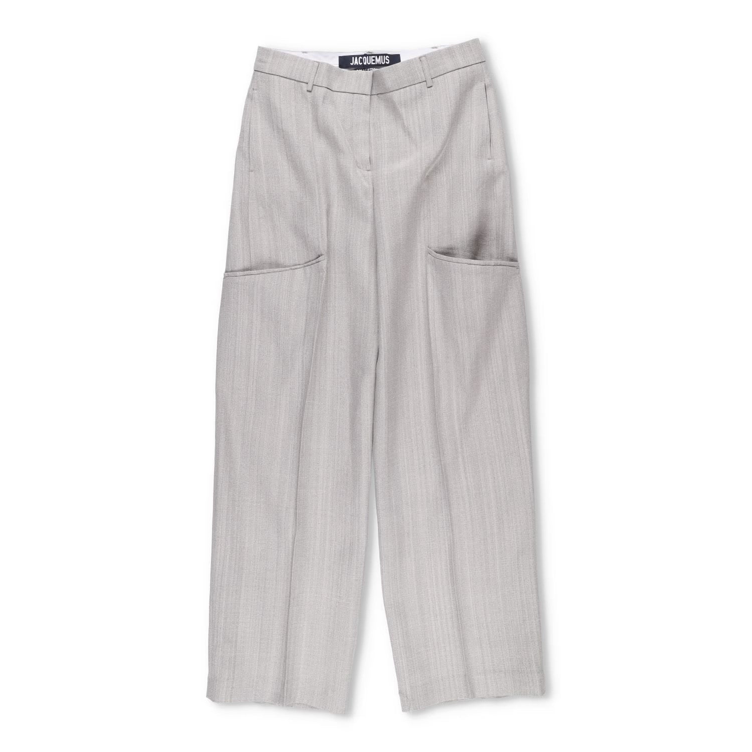 JACQUEMUS Womens Wide Leg Trousers Grey Silk Blend Pockets Size 40 RRP 300