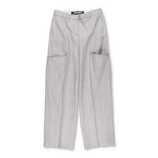 JACQUEMUS Womens Wide Leg Trousers Grey Silk Blend Pockets Size 40 RRP 300