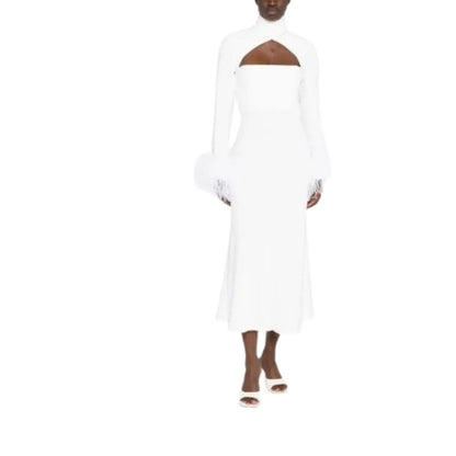 16ARLINGTON Womens Fit Flare White Midi Dress Twist Neck Cut Out Size 8 RRP 950 — View 6
