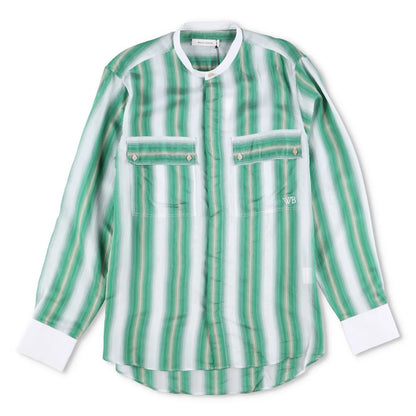 WALES BONNER Mens Cadence Silk Stripe Shirt Green White Button-Up 48 RRP 570