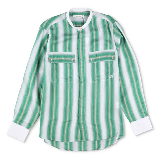 WALES BONNER Mens Cadence Silk Stripe Shirt Green White Button-Up 48 RRP 570