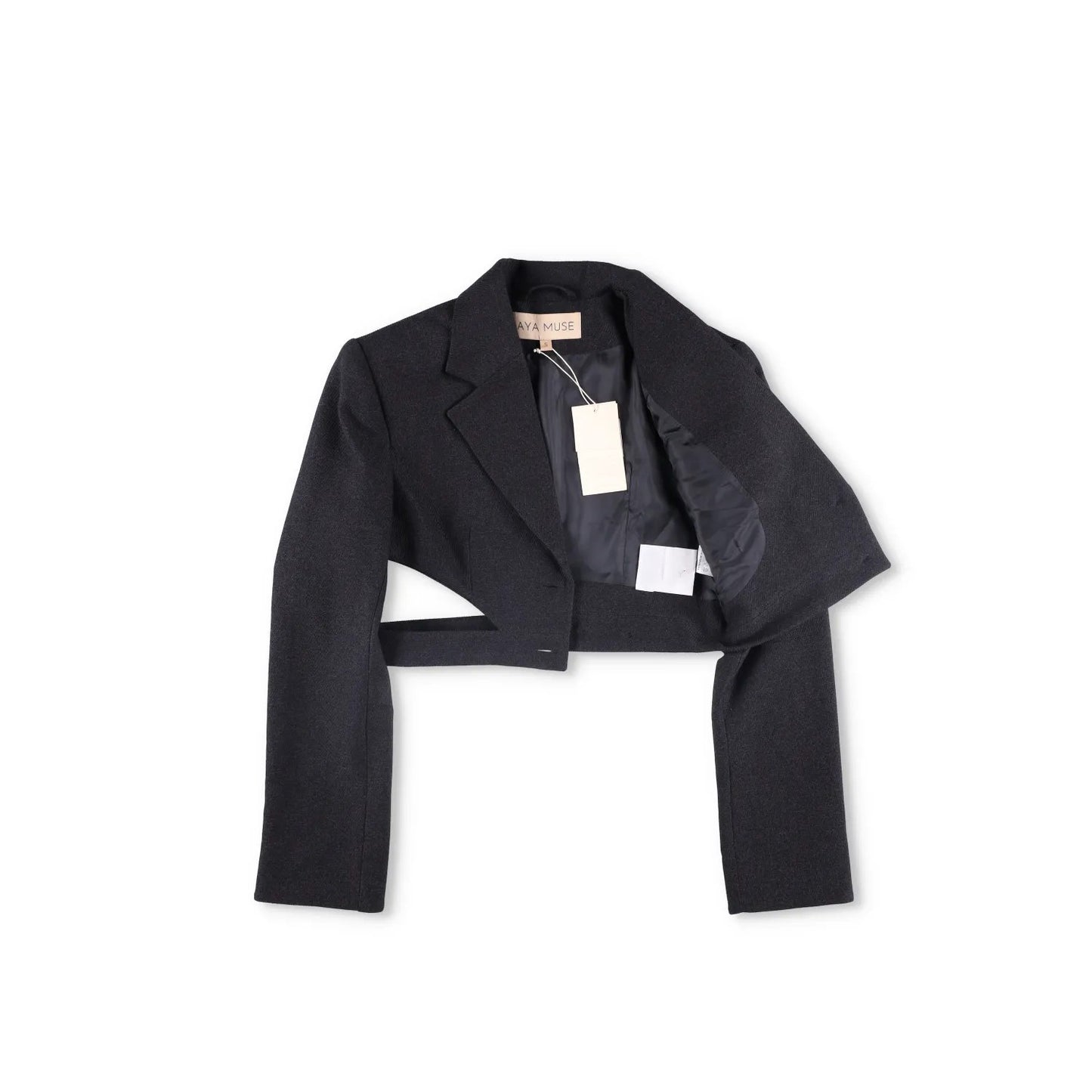 AYA MUSE Womens Black Cropped Blazer Jacket Button Accents Size S RRP 999 — View 5