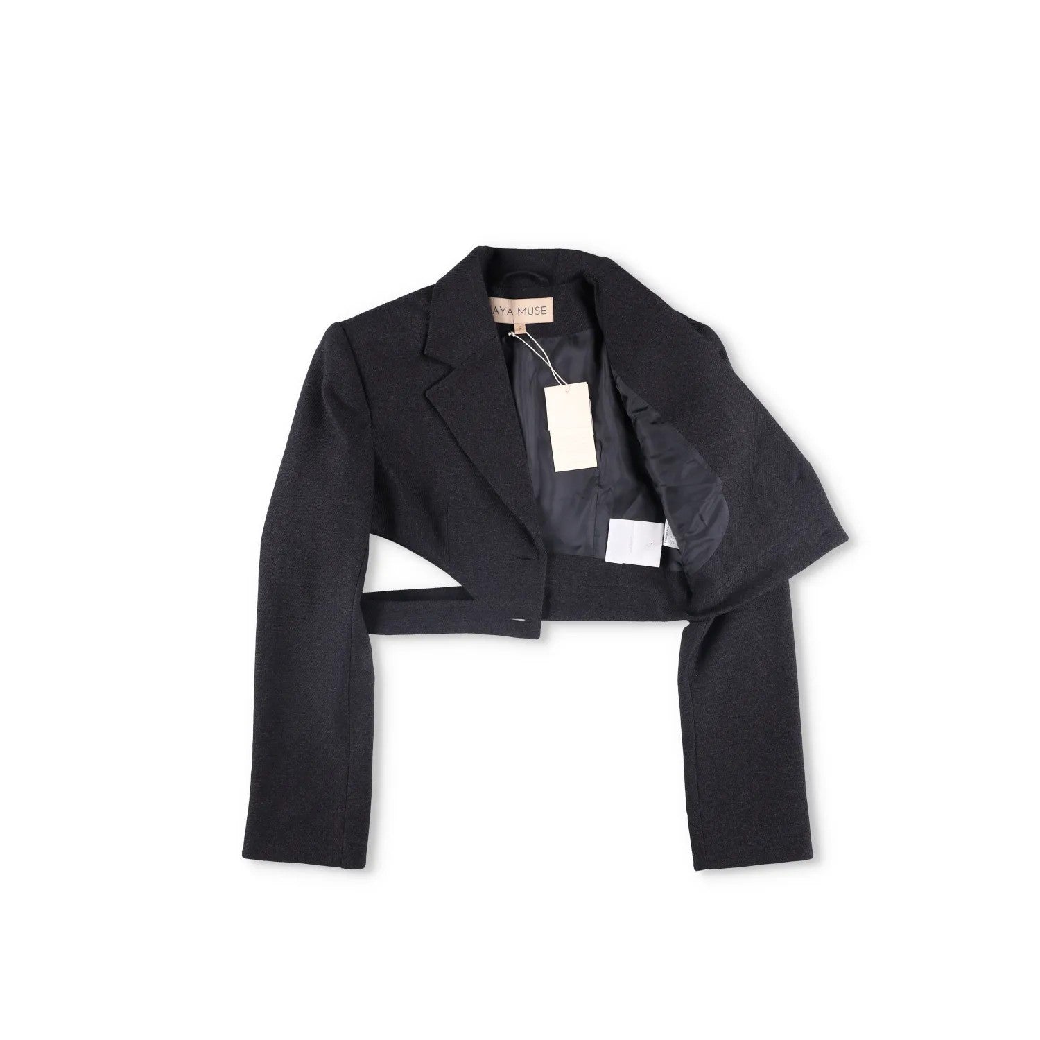 AYA MUSE Womens Black Cropped Blazer Jacket Button Accents Size S RRP 999 — View 5