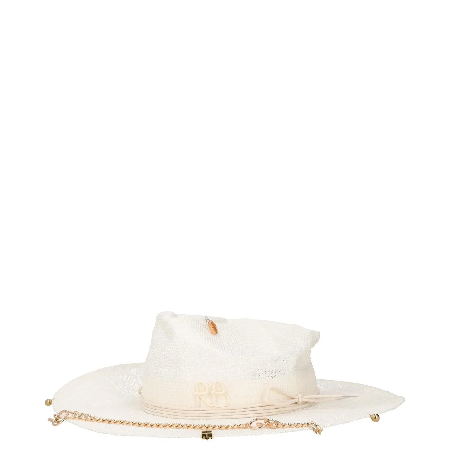 RUSLAN BAGINSKIY Womens Pierced Chain Strap Fedora Hat Beige Neutrals L RRP 400 — View 2