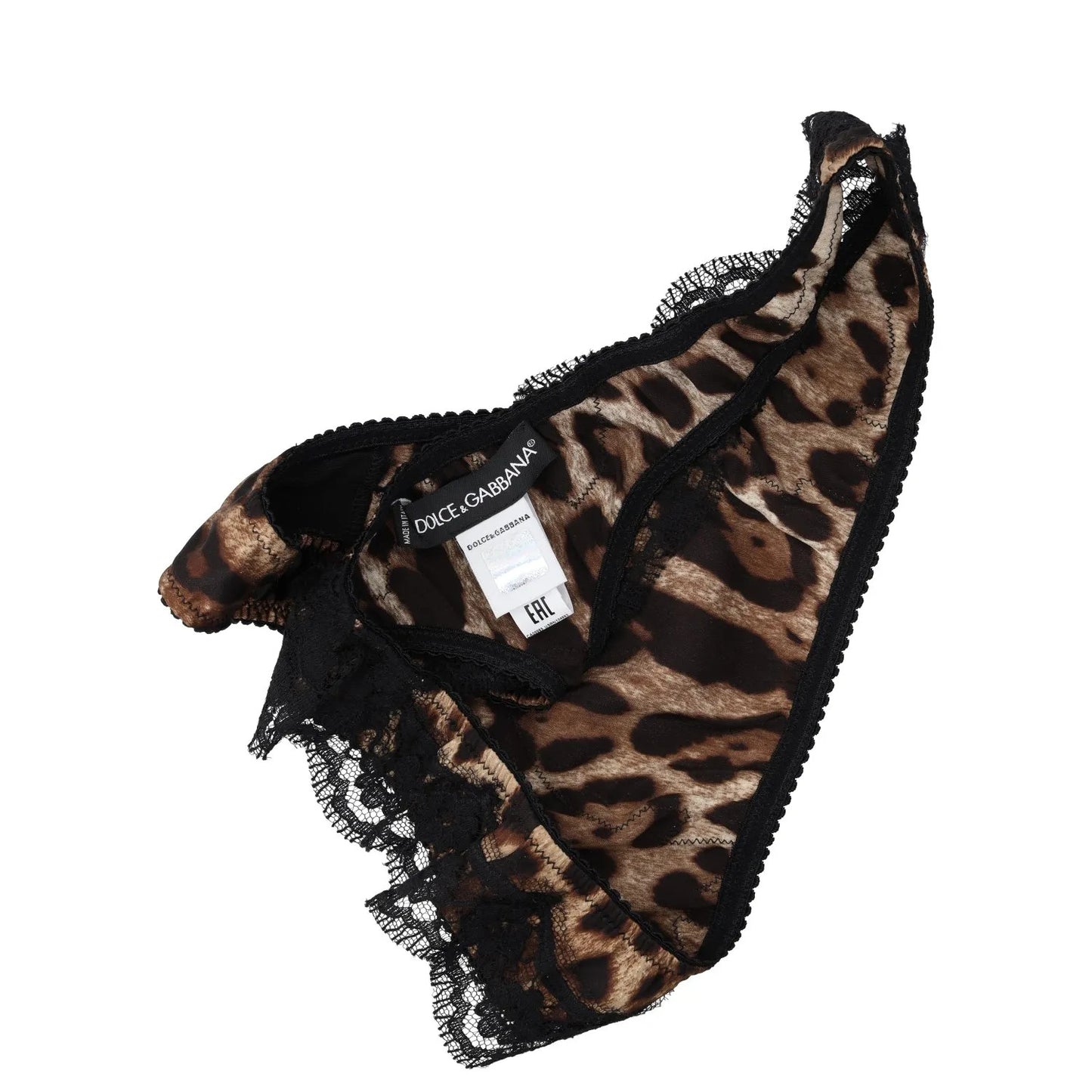 DOLCE & GABBANA Womens Thong Leopard Print Lace Inserts Knickers Brown XS RRP235 — View 5