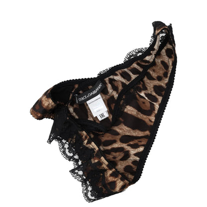 DOLCE & GABBANA Womens Thong Leopard Print Lace Inserts Knickers Brown XS RRP235 — View 5