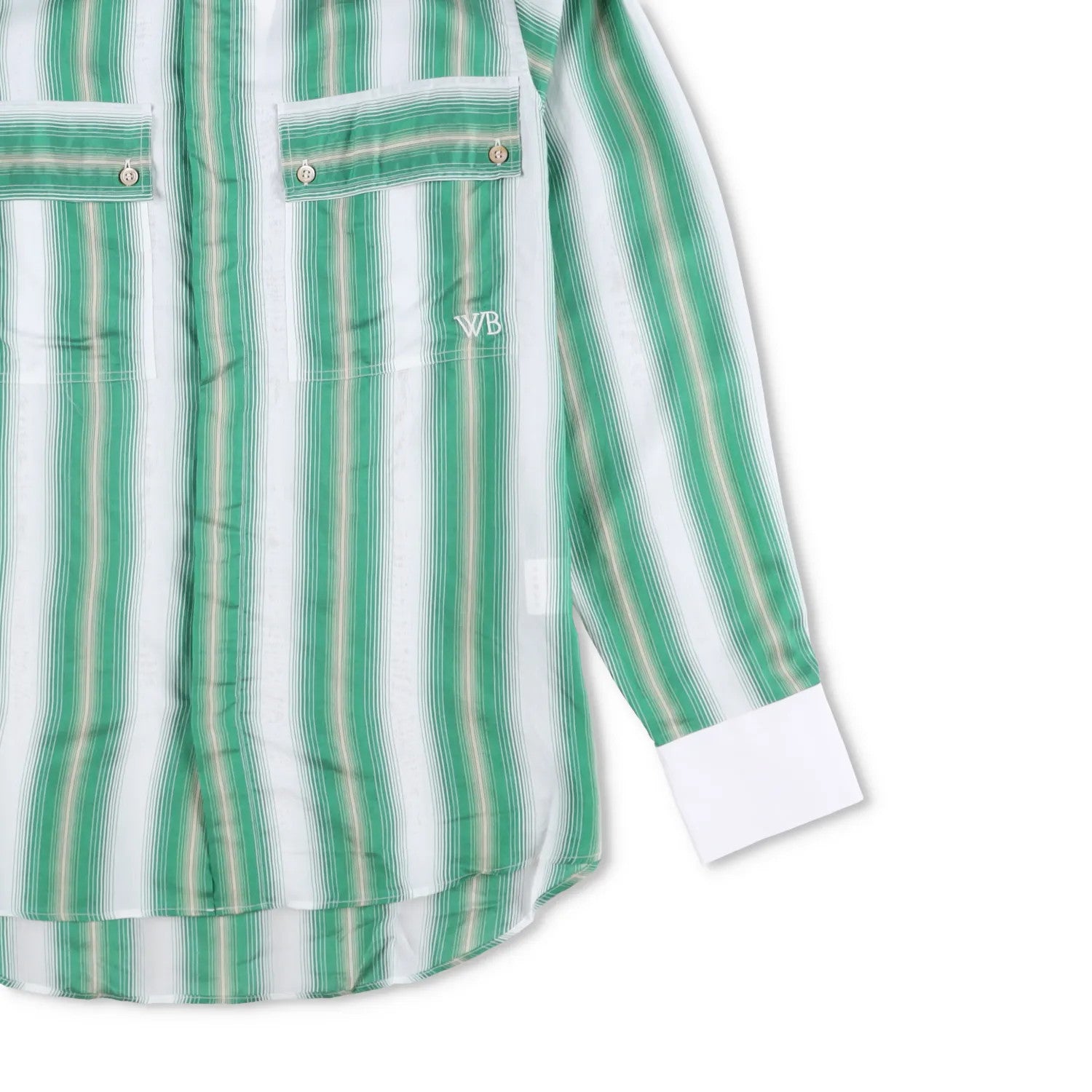WALES BONNER Mens Cadence Silk Stripe Shirt Green White Button-Up 48 RRP 570 — View 4