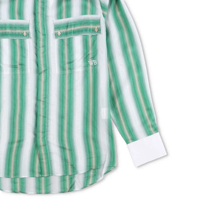 WALES BONNER Mens Cadence Silk Stripe Shirt Green White Button-Up 48 RRP 570 — View 4