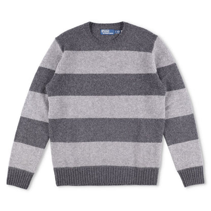 POLO RALPH LAUREN Mens Jumper Grey Knit Logo Striped Long Sleeve Size S RRP 395
