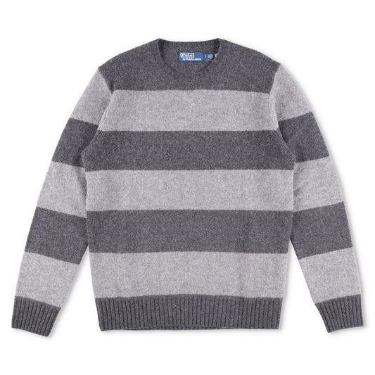 POLO RALPH LAUREN Mens Jumper Grey Knit Logo Striped Long Sleeve Size S RRP 395
