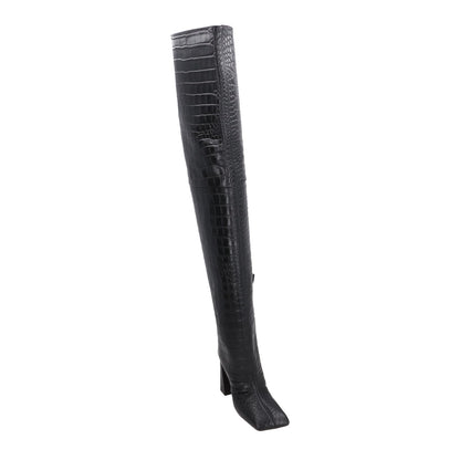 AMINA Womens Marine 95 High Heel Square Toe Thigh High Boot Croc UK 5 RRP 1650 — View 2