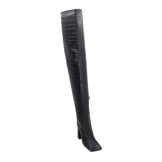 AMINA Womens Marine 95 High Heel Square Toe Thigh High Boot Croc UK 5 RRP 1650 — View 2