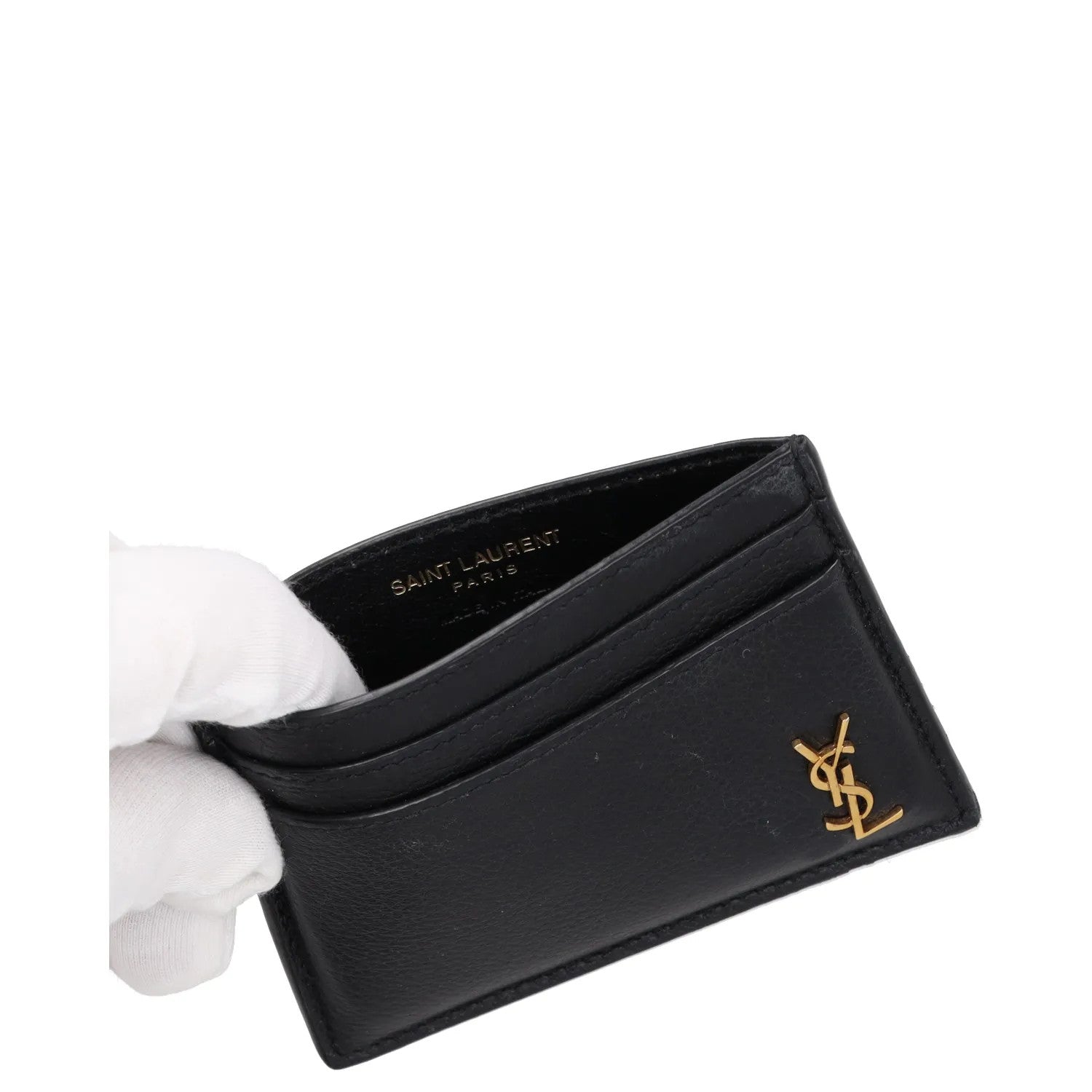 SAINT LAURENT Womens Tiny Monogramme Card Holder Black Gold One Size RRP 190 — View 6
