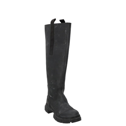 GANNI Womens Round Toe Knee High Boots Leather Rubber Toecap Black UK 5 RRP 445 — View 2